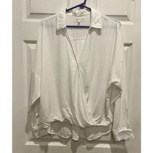 Lou & Grey LOFT White Faux‎ Wrap Long Sleeve Top Lyocell Women’s Size Large